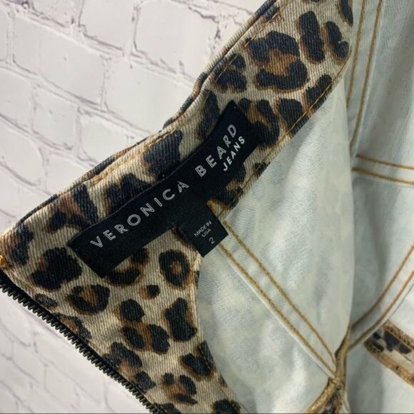 Veronica Beard Jeans Liza Leopard Denim Dress Women Black Brown 2/ XS-0373 - Picture 8 of 11